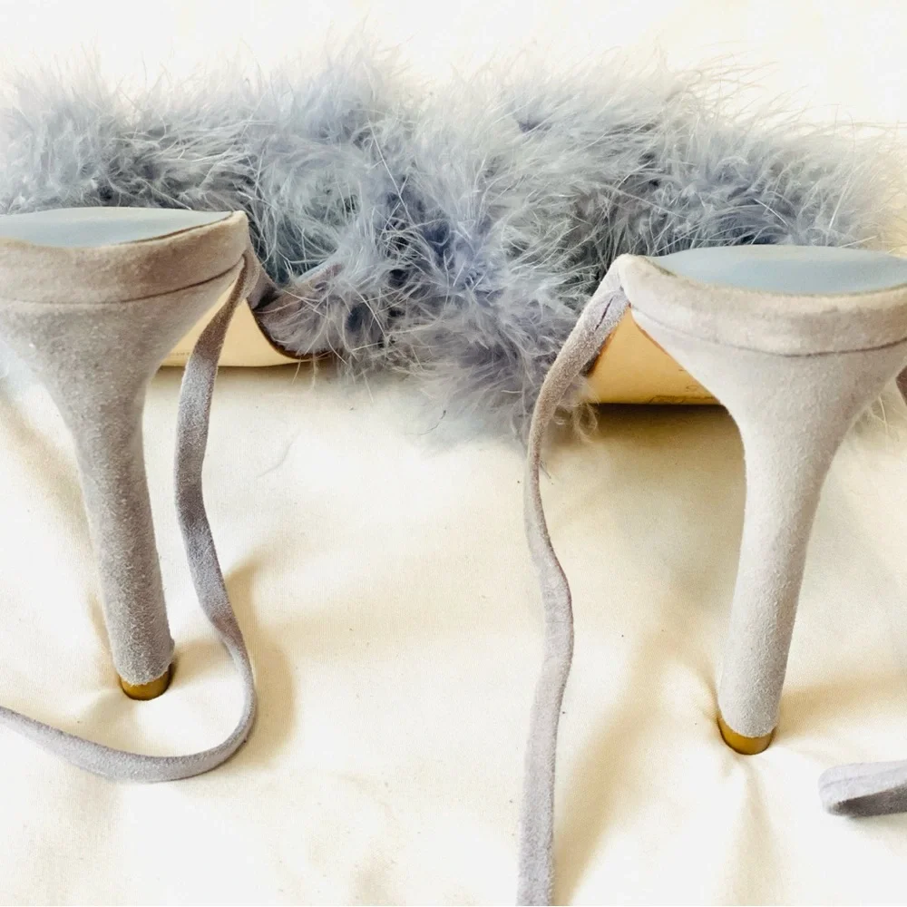 NEW Raye‎ Fara Periwinkle Lavender Feather and Suede Strappy Heels 8.5 - Picture 7 of 8